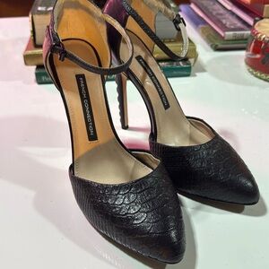 French Connection black leather heels with heel detail size 8